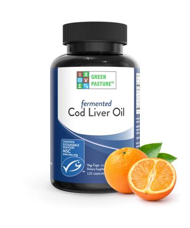 Fermented Cod Liver Oil Capsules - Orange Flavor 120 Count (Pack of 1)