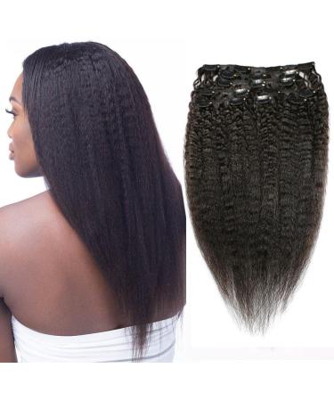 100% Remy Human Hair Kinky Straight Clip-in Extensions - 20 Inch Yaki Hair 120g 1# Black - Premium Quality Virgin Hair - Buy Online on GoSupps.com