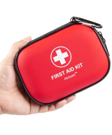 Mini First Aid Kit - 120 Piece Small Waterproof Hard Shell Medical Kit for Car Home Office Travel Camping Sports Outdoor School - Emergency First Aid Supplies and Survival Kit (Red)