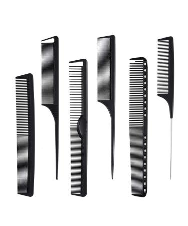 Carbon Fiber Hair Combs Set, General Styling Grooming Comb, Anti Static Heat Resistant Hairdressing Comb 6 pack, Fine and Wide Tooth Hair Barber Comb, Rat Tail Comb