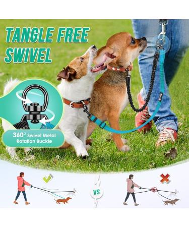 SlowTon Double Dog Leash Coupler No Tangle 360 Swivel Dual Leashes for Walking 2 Dogs Adjustable Length Reflective Splitter Leash for Training Small Dogs (Black&Teal) For Small Dogs C-black&teal - Buy Online on GoSupps.com