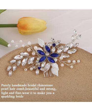 Bridal Blue Rhinestone Pearl Hair Comb - Floral Hair Accessories for Women and Girls - Buy Online on GoSupps.com