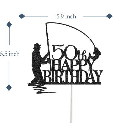Tenhaisi Black Glitter Happy 50th Birthday Cake Topper 50th Birthday Party Decorations Fishing Cake Topper Fisherman 50th Birthday Party Supplies - Buy Online on GoSupps.com