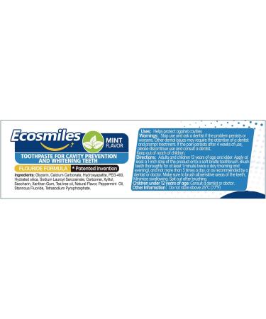 Ecosmiles Fluoride Anticavity Toothpaste for Adults Cavity Protection Teeth Whitening with Xylitol and Remineralizing Hydroxyapatite Tartar Remover SLS Free Tooth Decay Enamel Repair Mint 3.52 OZ - Buy Online on GoSupps.com