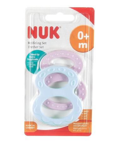 NUK Teething Ring Set - 2 Multi-Coloured Rings with Varied Surfaces for 0+ Months - Perfect for Soothing Baby's Gums - Buy Online on GoSupps.com