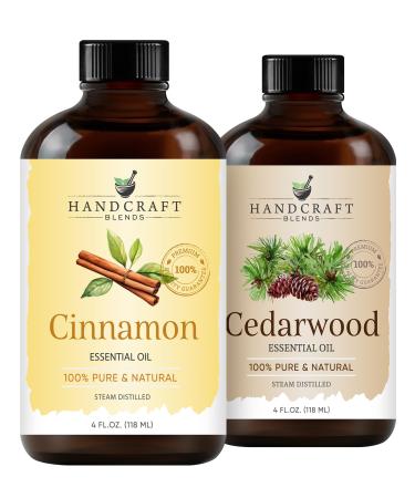 Handcraft Blends Earthy Warmth Set: Cedarwood and Cinnamon Essential Oils (2 x 4 Fl Oz) 100% Pure & Natural for Diffuser Aromatherapy and DIY Projects