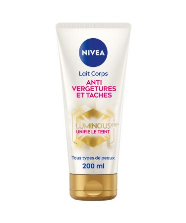 NIVEA Luminous630® Anti-Stretch Marks and Stains Body Lotion (1 x 200 ml), Anti-Spot Moisturizing Body Care 48 Hour Stretch Mark Reducer, Women's Care for All Skin Types