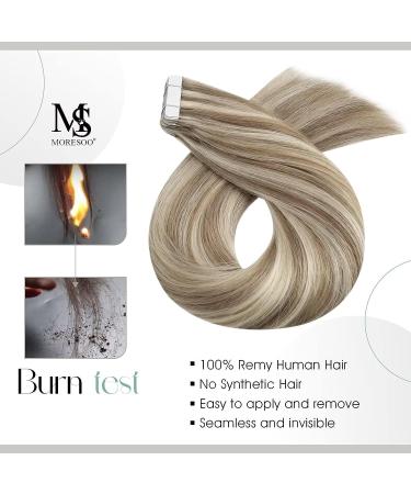 Moresoo Human Hair Tape in Extensions 18 Inch Light Brown Highlighted with Blonde - 20pcs 50g 9AP60 - Buy Online on GoSupps.com