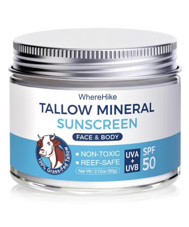 Stilip Organic Beef Tallow Sunscreen-SPF 50 with Zinc Oxide,Non-Toxic 2-in-1 Moisturizer & Mineral Sunblock | Reef Safe, Chemical-Free,Lightweight, Clean Formula for Sensitive Skin Natural Sunscreen.