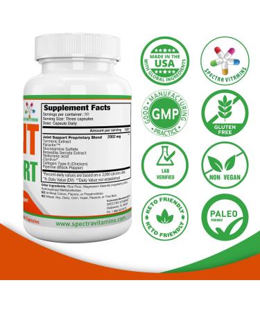 Spectra Joint Support Supplement with Glucosamine, Turmeric, Boswellia, Paractin, Collagen & Hyaluronic Acid - 90 Capsules - Buy Online on GoSupps.com