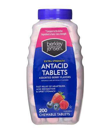 berkley jensen Extra Strength Antacid Tablets Chewable - 750mg Calcium Carbonate Antacids for Heartburn Acid Indigestion Upset Stomach Relief - Assorted Berry Flavor - 200 Count (Pack of 1)