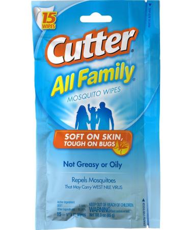 Cutter All Family Mosquito Repellent Wipes, 15 Wipes, (Pack of 3)