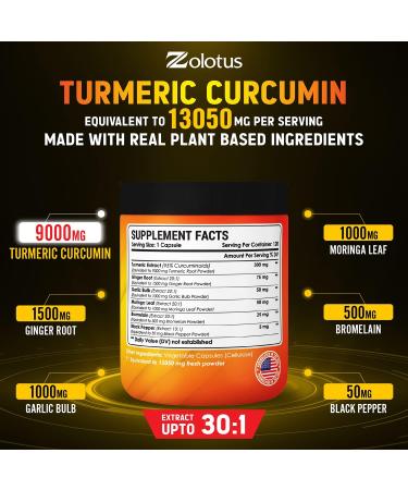 6-in-1 Turmeric Curcumin + Ginger Capsules | 95% Curcuminoids | Joint Support & Absorption | 13050mg Equivalent | with Garlic, Bromelain, Moringa & Black Pepper - Buy Online on GoSupps.com