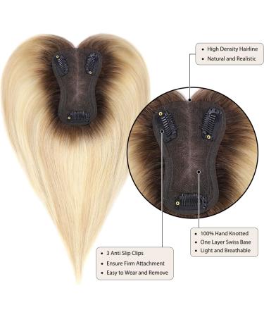 Mofasal 10 Inch Blonde Human Hair Topper for Thinning Hair - UK Women's Real Hair Pieces - Dark Rooted with Light Blonde Highlights - Buy Online on GoSupps.com