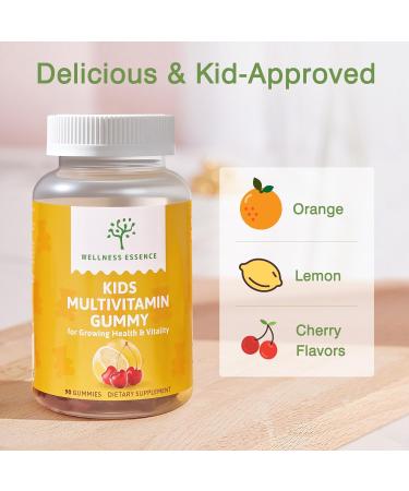WELLNESS ESSENCE Kids Multivitamin Gummy - for Growing Health & Vitality | 2 Pack (180 Gummies Total) | Lemon Orange Cherry Flavors | Packed with Pantothenic Acid Folic Acid Zinc Iodine & Biotin - Buy Online on GoSupps.com