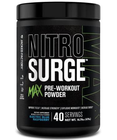 Jacked Factory Nitrosurge Max High Performance Pre Workout Powder - Pre Workout w/Nootropic Ingredients for Intense Focus Pumps Smooth Energy Endurance - 40 Servings Electric Blue Raspberry Electric Blue Raspberry 40 Se