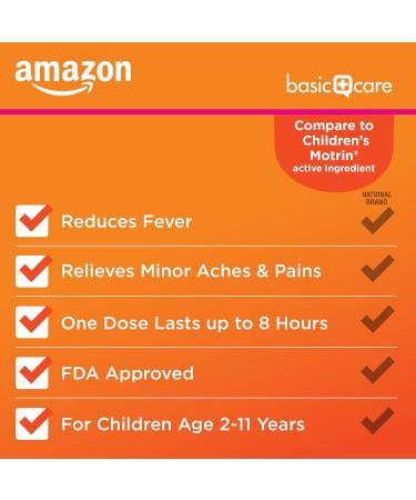 Amazon Basic Care Children's Ibuprofen Oral Suspension 100 mg per 5 mL, Pain Reliever and Fever Reducer (NSAID), BubbleGum, For Minor Aches and Pains, Headache Relief and More, 8 fl oz (Pack of 1) - Buy Online on GoSupps.com