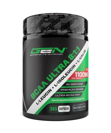 BCAA Ultra Caps - 365 capsules with high -dose 1100 mg per capsule - Premium: powerful 8: 1 ratio - leucine l -isoleucin L -valine - branched essential amino acids