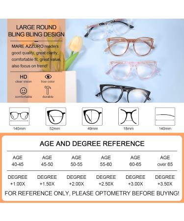 Shop MARE AZZURO Large Bling Reading Glasses for Women - Trendy Round Readers in Pink | Multiple Strengths Available (0-6.0 - Buy Online on GoSupps.com