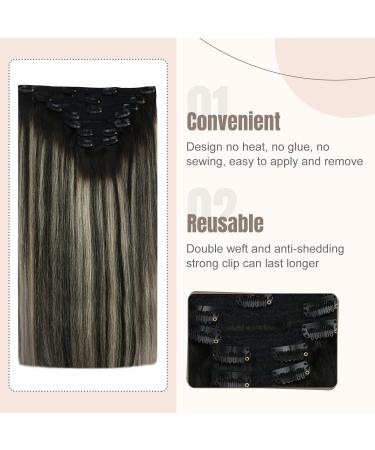 Fshine 120g Clip-In Ombre Hair Extensions - Black to Silver 35cm Silky Straight 7 Pieces Real Hair Ideal for Christmas Styling - Buy Online on GoSupps.com