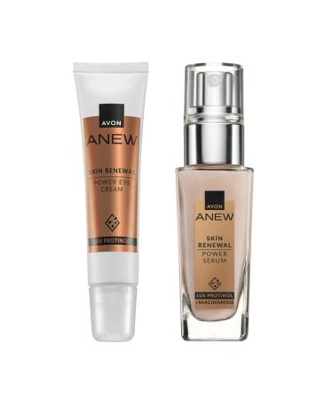Avon Power Serum + Power Eye Duo Set Formulated with Protinol Technology For Firmer Looking Skin 7 Powerful Skin Benefits Cruelty Free Power Face Serum + Eye Cream