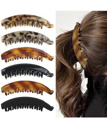 6PCS Large Banana Hair Clips Non-slip Double Comb Clips Leopard Banana Claw Clips for Women Girls Hair Accessories