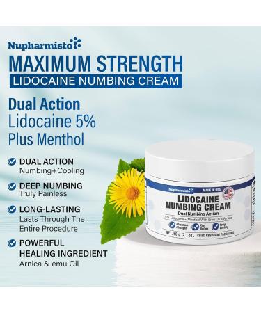 Maximum Strength Lidocaine Numbing Cream - Long Lasting Pain Relief with Menthol Arnica & Emu Oil 2.1oz | International Shipping Available - Buy Online on GoSupps.com