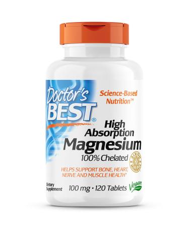 Doctor's Best High Absorption Magnesium 100% Chelated with Albion Minerals 100 mg 120 Tablets