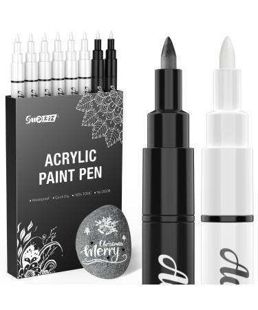 White Paint Pen 8 Pack 0.7mm Acrylic Paint Pens Acrylic Markers 6 White 2 Black Paint Pens for Rock Painting Wood Canvas Glass Metallic Ceramic Tire Graffiti Paper Drawing Extra Fine Tip Opaque Ink 8 Extra-fine Tip(Whi...