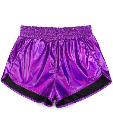 PESION Women's Metallic Purple Shiny Rave Hot Shorts - Small - Buy Online on GoSupps.com