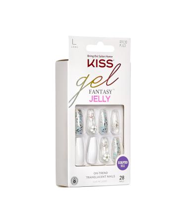 KISS Gel Fantasy Press On Nails - Sweet Jelly White Coffin Shape Long Size | 28 Nails & Glue Included | Perfect for International Shipping - Buy Online on GoSupps.com