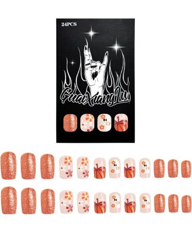 W-LOVNEST Halloween Decoration Nails Tools 24pcs Full Square Fake Nails Featuring Flower Pumpkins and Accents - Buy Online on GoSupps.com