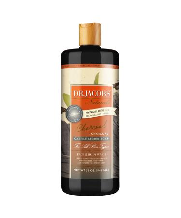 Dr. Jacobs Naturals Pure Castile Soap - All Natural Face And Body Wash - Hypoallergenic and Dermatologist Approved (Charcoal  32 Fl Oz (Pack of 1)) Charcoal 32 Fl Oz (Pack of 1)