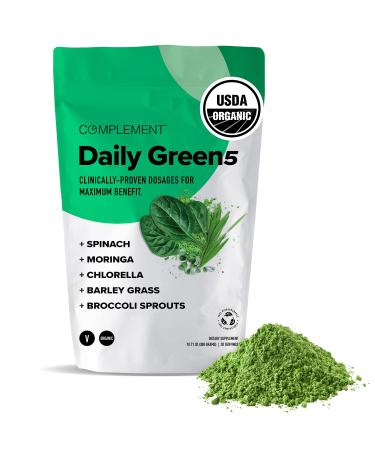 Complement Daily Greens Organic Superfood Powder, Green Juice, Smoothie Mix - Wholefoods, Chlorella, Barley Grass, Broccoli Sprouts - Immune Support, Brain Health, Metal Detox - 30 Servings