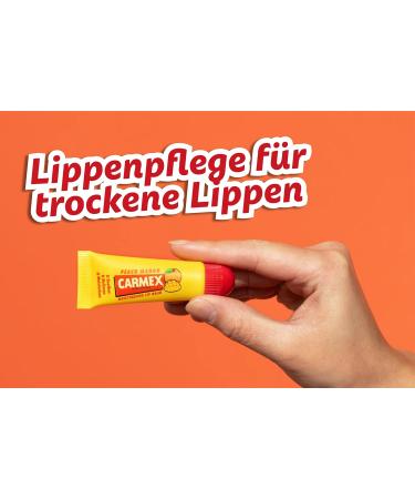 Carmex Peach Mango Tube Moisturizing and Soothing Lip Balm for Chapped Lips with Vaseline Vitamin E and Beeswax (12 x 10 g) - Buy Online on GoSupps.com