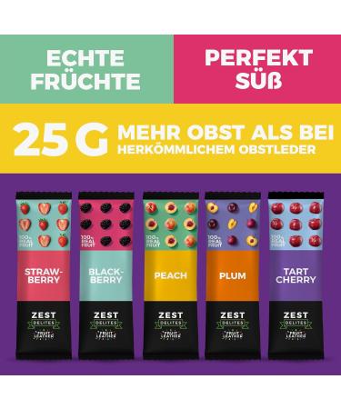 ZEST Delites Fruit Retail Sweets | Gluten-Free Dried Fruits & Healthy Snacks | 50-Piece 25g Pack - Strawberry Blackberry Peach Plum Cherry - Buy Online on GoSupps.com