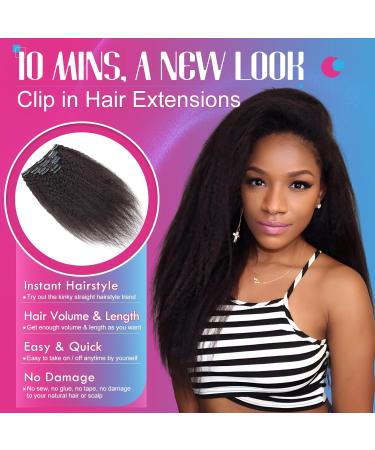 12" Afro Hair Extension Human Hair Clip in Kinky Straight Black - Double Weft 100% Real Human Hair - Maxi Thickness 8 Pieces Full Head (#1B Natural Black 12 inch 105g) - Buy Online on GoSupps.com