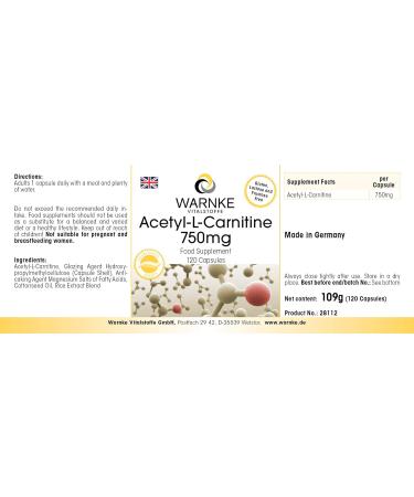 Acetyl-L-Carnitine Capsules 750mg High-Dose Vegan 120 Capsules | Warnke Vitalstoffe - Buy Online on GoSupps.com