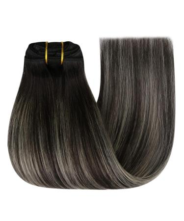 Youngsee Real Hair Clip-In Ombre Extensions - 30 cm Remy Black to Silver - 80g (7 Pcs) #1B/1B & #1B/Silver - Buy Online on GoSupps.com