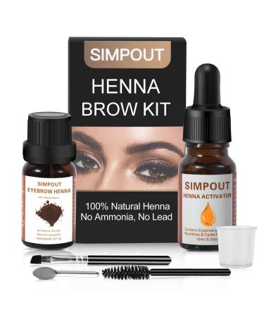 Simpout Henna Eyebrow Tint Kit - Pure Natural Brow Color Kit  Instant Eyebrow Tinting Kit  DIY Eye Brow Coloring Kit at Home and Salon  Easy to Use (Dark Brown)