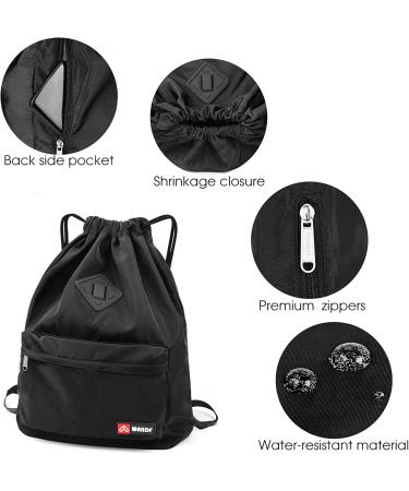 WANDF Drawstring Backpack with Shoe Pocket - Water-Resistant Gym Bag for Women, Girls, Men - Black - Buy Online on GoSupps.com