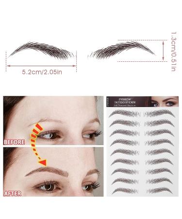 Sibba 4D Hair-Like Eyebrow Tattoos Stickers - 6 Sheets Brown Waterproof Transfers for Eye Makeup - Temporary Peel Off Brow Colors for Women and Girls - Buy Online on GoSupps.com