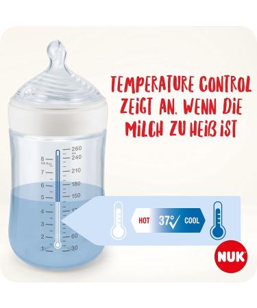 Nuk Nature Sense Baby Bottles Starter Set | 0-18 Months | Anti-Colic BPA-Free | 9-Piece Gray & White Set with Pacifier & Bottle Brush - Buy Online on GoSupps.com
