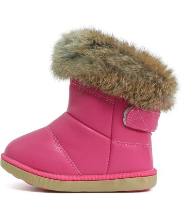MINBEI Baby Girls Winter Snow Boots - Waterproof Soft Leather Booties for Toddler in Pink/White/Rose Gold/Brown - Size 9 UK Child - Buy Online on GoSupps.com