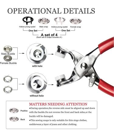 CHEPULA Craftsmanship DIY 200 Metal Snaps Buttons Set with Pliers Press Tool Kit - 10 Colors, 9.5mm, Hollow - Buy Online on GoSupps.com