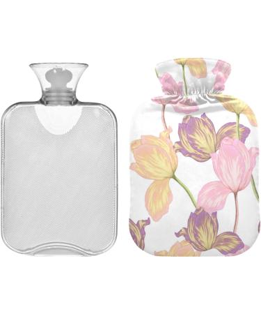 NAANLE 2L Hot Water Bottle with Cover - Watercolor Tulip Flower Pattern for Pain Relief & Heat Therapy - Buy Online on GoSupps.com
