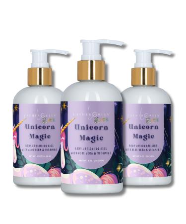 Lather Green Kids Body Lotion Plant Based Gentle Moisturizer with Shea Butter Safe for Sensitive Skin Unicorn Magic 3 Pack (8 oz Each)