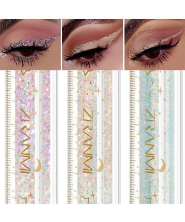 SUAKE 3 Pcs Liquid Glitter Eyeshadow Eyeliner Eye Makeup Set.Liquid Sparkle Crystal Eye Highlight.Long-wearing Quick-Drying sombras liquidas brillantes para ojos 3-sparkle