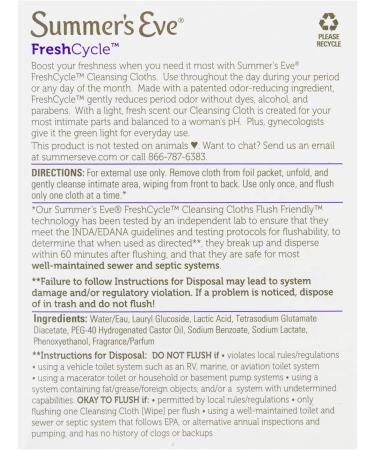 Summer's Eve FreshCycle Cleansing Cloths - Reduce Period Odor - 14 Count (Pack of 1) - Buy Online on GoSupps.com