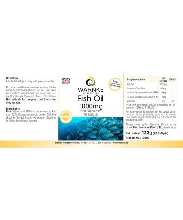 Fish Oil 1000mg - 90 soft capsules - 30% Omega 3 (EPA and DHA) | Warnke Vitalstoffe - Quality from German pharmacies - Buy Online on GoSupps.com